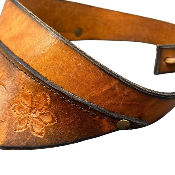 VTG Leather Hand Tooled Floral Sun Visor Brown Boho Hippie 70s Festival Western - Picture 10 of 16
